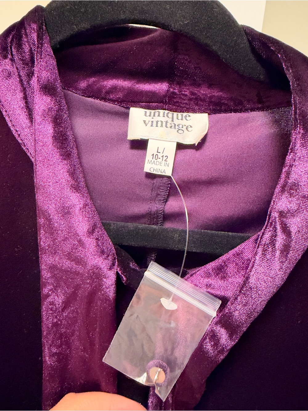 Unique Vintage Velvet Tie-Neck Blouse in Deep Plum - Size L 10/12 - NWT - Picture 4 of 5